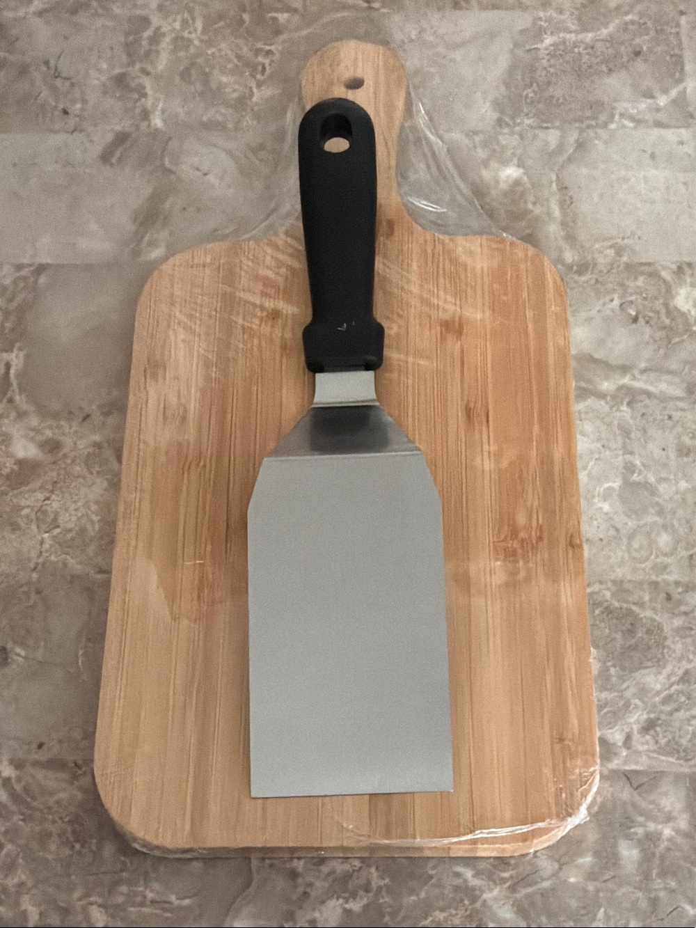 Bamboo Chopping Board & Stainless Steel Turner Spatula with Black Handle